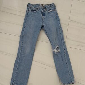 Levi's Wedge Light Blue Distressed Straight Leg Jeans 24